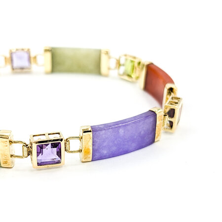 Bracelet Jade,Amethyst,Garnet,Peridot,Citrine 14ky Multi Color 7.25" 7.5mm 224083524