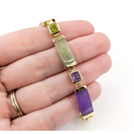 Bracelet Jade,Amethyst,Garnet,Peridot,Citrine 14ky Multi Color 7.25" 7.5mm 224083524