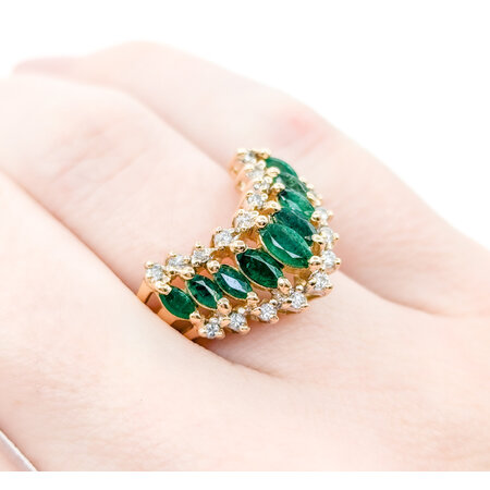 RIng 3 row .09ctw Round Diamonds .90ctw Emeralds 14ky sz6.5 224080158