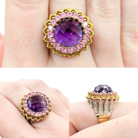 Ring .08ctw Round Diamonds 7.0ct Amethyst 1.26ctw Pink Tourmaline 14ky sz7 224080162