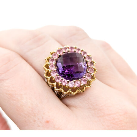 Ring .08ctw Round Diamonds 7.0ct Amethyst 1.26ctw Pink Tourmaline 14ky sz7 224080162