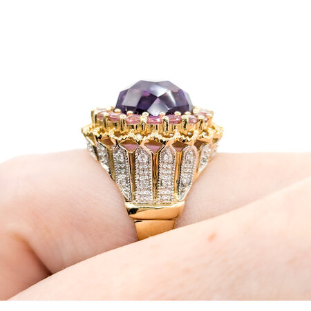 Ring .08ctw Round Diamonds 7.0ct Amethyst 1.26ctw Pink Tourmaline 14ky sz7 224080162