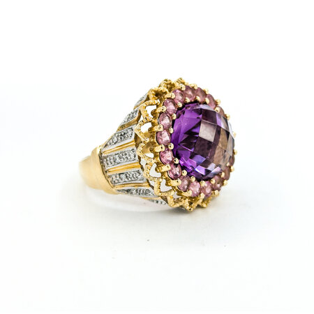 Ring .08ctw Round Diamonds 7.0ct Amethyst 1.26ctw Pink Tourmaline 14ky sz7 224080162