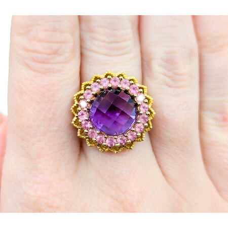 Ring .08ctw Round Diamonds 7.0ct Amethyst 1.26ctw Pink Tourmaline 14ky sz7 224080162