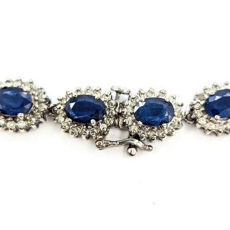 Bracelet 3.25ctw Round Diamonds 13.84ctw Sapphires 14kw Halo 7.5" 10mm 224083523