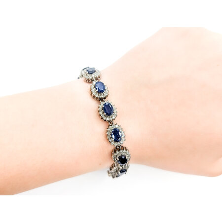 Bracelet 3.25ctw Round Diamonds 13.84ctw Sapphires 14kw Halo 7.5" 10mm 224083523