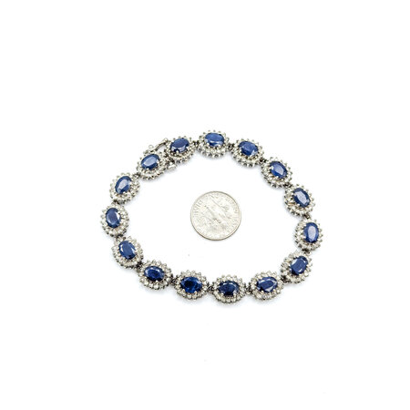 Bracelet 3.25ctw Round Diamonds 13.84ctw Sapphires 14kw Halo 7.5" 10mm 224083523