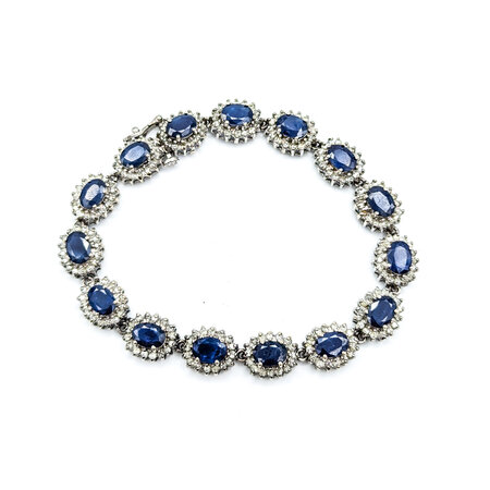 Bracelet 3.25ctw Round Diamonds 13.84ctw Sapphires 14kw Halo 7.5" 10mm 224083523