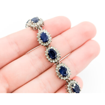 Bracelet 3.25ctw Round Diamonds 13.84ctw Sapphires 14kw Halo 7.5" 10mm 224083523