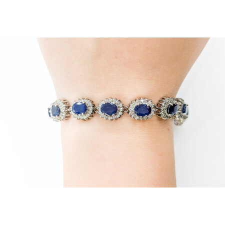 Bracelet 3.25ctw Round Diamonds 13.84ctw Sapphires 14kw Halo 7.5" 10mm 224083523