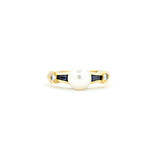  Ring .05ctw Round Diamonds 6.7mm South Sea Pearl .15ctw Sapphire14ky sz6 224080166