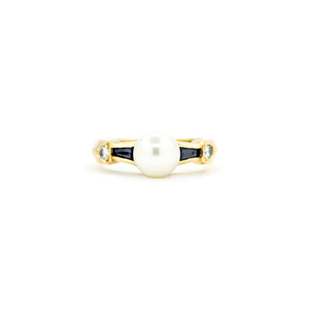 Ring .05ctw Round Diamonds 6.7mm South Sea Pearl .15ctw Sapphire14ky sz6 224080166