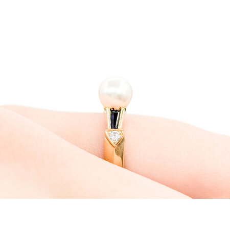 Ring .05ctw Round Diamonds 6.7mm South Sea Pearl .15ctw Sapphire14ky sz6 224080166