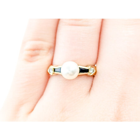 Ring .05ctw Round Diamonds 6.7mm South Sea Pearl .15ctw Sapphire14ky sz6 224080166