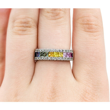 Ring Effy Rainbow .13ctw Single Cut Diamonds 1.10ctw Sapphires 14kw sz7 224080159