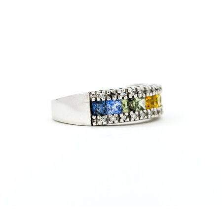 Ring Effy Rainbow .13ctw Single Cut Diamonds 1.10ctw Sapphires 14kw sz7 224080159