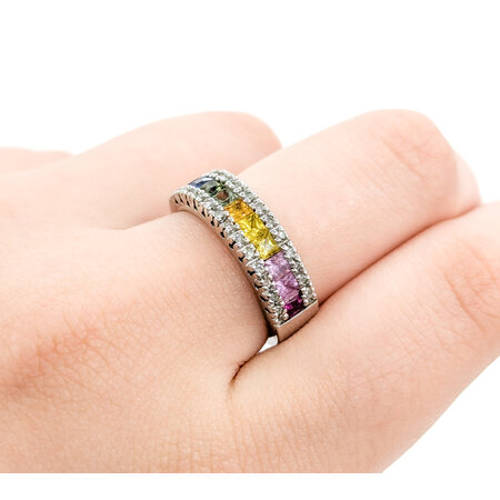 Ring Effy Rainbow .13ctw Single Cut Diamonds 1.10ctw Sapphires 14kw sz7 224080159