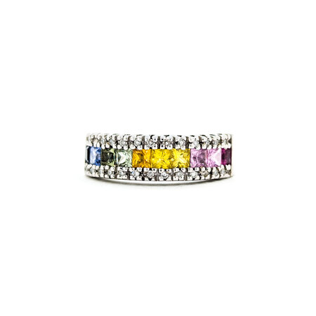 Ring Effy Rainbow .13ctw Single Cut Diamonds 1.10ctw Sapphires 14kw sz7 224080159