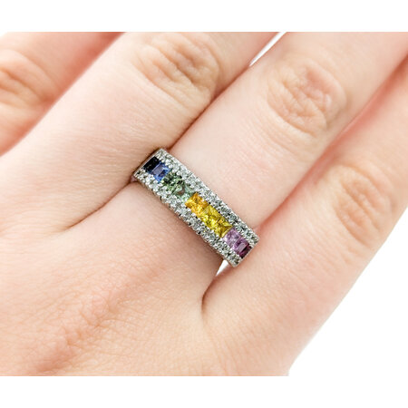 Ring Effy Rainbow .13ctw Single Cut Diamonds 1.10ctw Sapphires 14kw sz7 224080159