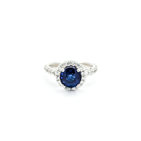 Ring Halo Gabriel & Co. .34ctw Round Diamonds 1.50ct Sapphire 14kw sz3.5 224080157