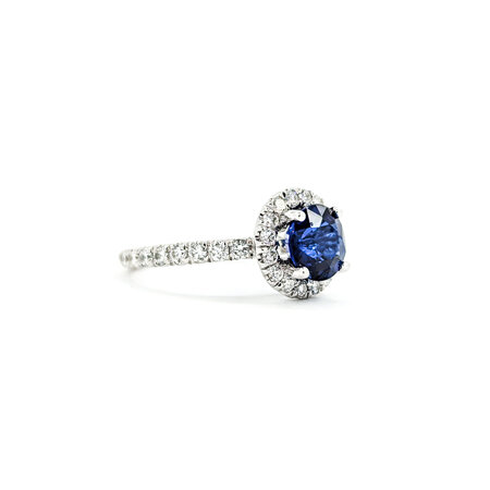 Ring Halo Gabriel & Co. .34ctw Round Diamonds 1.50ct Sapphire 14kw sz3.5 224080157