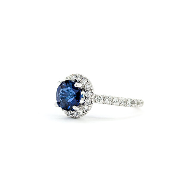 Ring Halo Gabriel & Co. .34ctw Round Diamonds 1.50ct Sapphire 14kw sz3.5 224080157