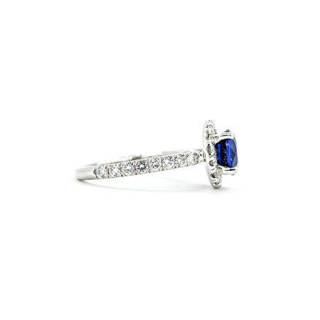 Ring Halo Gabriel & Co. .34ctw Round Diamonds 1.50ct Sapphire 14kw sz3.5 224080157