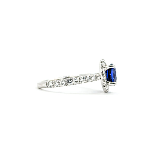 Ring Halo Gabriel & Co. .34ctw Round Diamonds 1.50ct Sapphire 14kw sz3.5 224080157