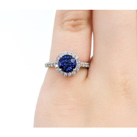 Ring Halo Gabriel & Co. .34ctw Round Diamonds 1.50ct Sapphire 14kw sz3.5 224080157