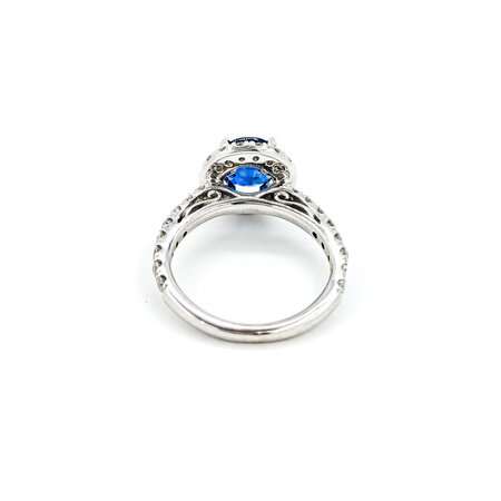 Ring Halo Gabriel & Co. .34ctw Round Diamonds 1.50ct Sapphire 14kw sz3.5 224080157