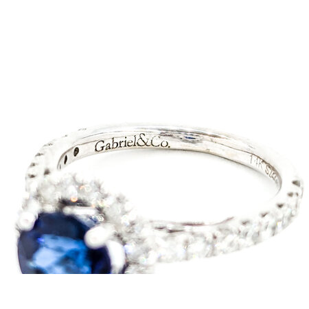 Ring Halo Gabriel & Co. .34ctw Round Diamonds 1.50ct Sapphire 14kw sz3.5 224080157