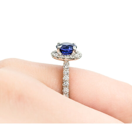 Ring Halo Gabriel & Co. .34ctw Round Diamonds 1.50ct Sapphire 14kw sz3.5 224080157