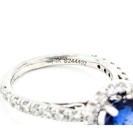 Ring Halo Gabriel & Co. .34ctw Round Diamonds 1.50ct Sapphire 14kw sz3.5 224080157