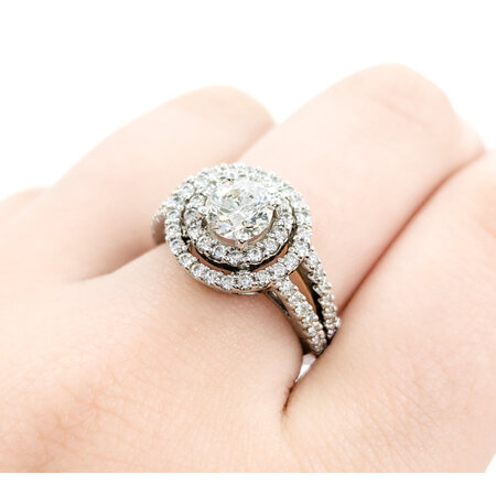 Ring Engagement Double Halo GIA:3235203799 .90ct Round Diamond .68ctw Diamonds 14kw sz6.5 224080305