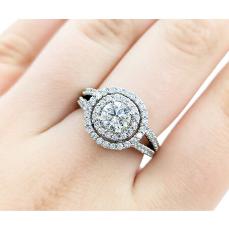 Ring Engagement Double Halo GIA:3235203799 .90ct Round Diamond .68ctw Diamonds 14kw sz6.5 224080305