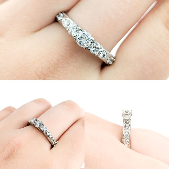 Ring Milgrain .29ctw Round & Baguette Diamonds 14kw 9x7.5mm Sz6.5 2.9g 125060023