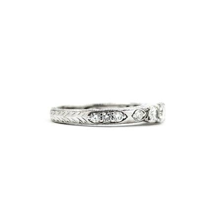 Ring Milgrain .29ctw Round & Baguette Diamonds 14kw 9x7.5mm Sz6.5 2.9g 125060023
