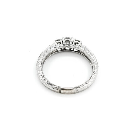 Ring Milgrain .29ctw Round & Baguette Diamonds 14kw 9x7.5mm Sz6.5 2.9g 125060023