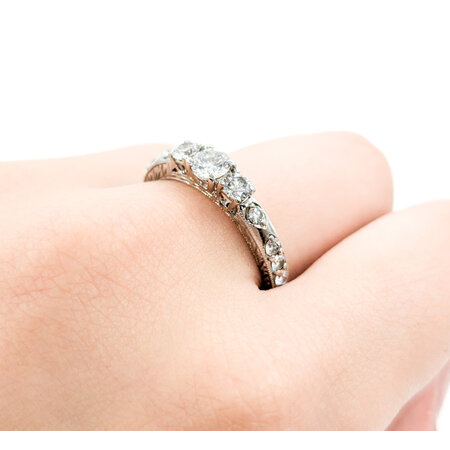 Ring Milgrain .29ctw Round & Baguette Diamonds 14kw 9x7.5mm Sz6.5 2.9g 125060023