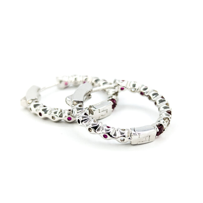 Earrings Hoop 1.24ctw Diamonds 1.38ctw Rubies 14kw .75" 123030211