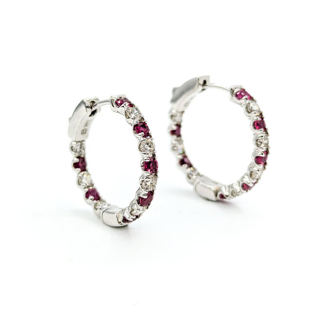 Earrings Hoop 1.24ctw Diamonds 1.38ctw Rubies 14kw .75" 123030211