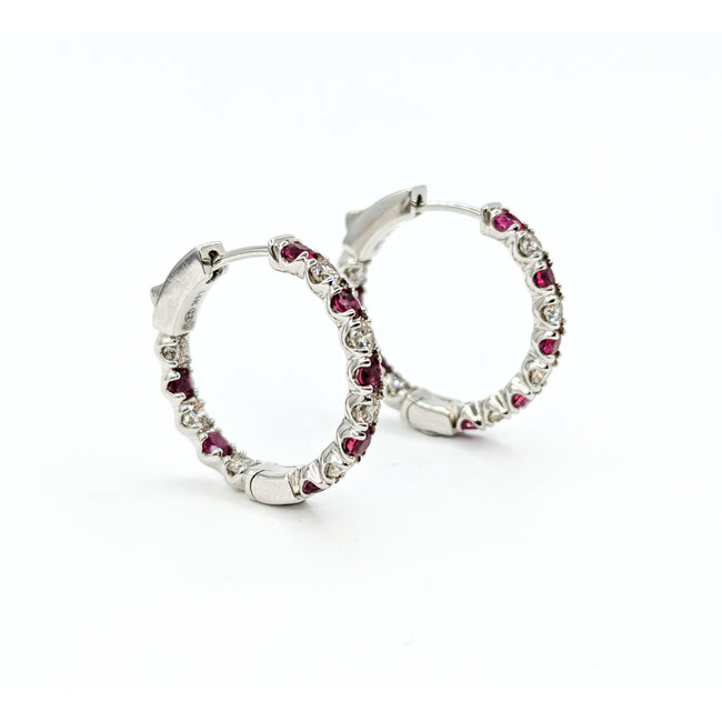 Earrings Hoop 1.24ctw Diamonds 1.38ctw Rubies 14kw .75" 123030211