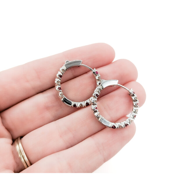 Earrings Hoop 1.24ctw Diamonds 1.38ctw Rubies 14kw .75" 123030211