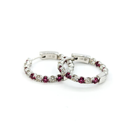Earrings Hoop 1.24ctw Diamonds 1.38ctw Rubies 14kw .75" 123030211