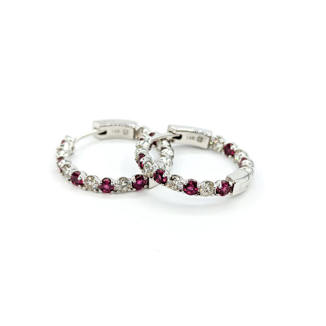 Earrings Hoop 1.24ctw Diamonds 1.38ctw Rubies 14kw .75" 123030211
