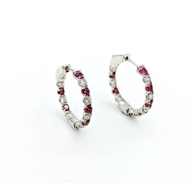 Earrings Hoop 1.24ctw Diamonds 1.38ctw Rubies 14kw .75" 123030211