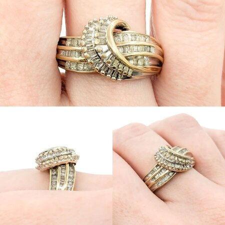 Ring Crossover .50ctw Round/Baguette Diamonds 10ky sz8.5 224080005