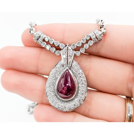 Necklace 1.50ctw Round Diamonds Rolo 6.5ct Ruby 18kw 16.5" mm 224092250