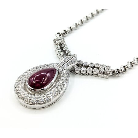 Necklace 1.50ctw Round Diamonds Rolo 6.5ct Ruby 18kw 16.5" mm 224092250