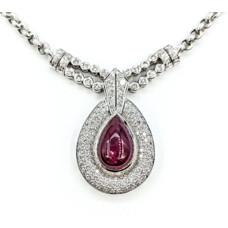 Necklace 1.50ctw Round Diamonds Rolo 6.5ct Ruby 18kw 16.5" mm 224092250